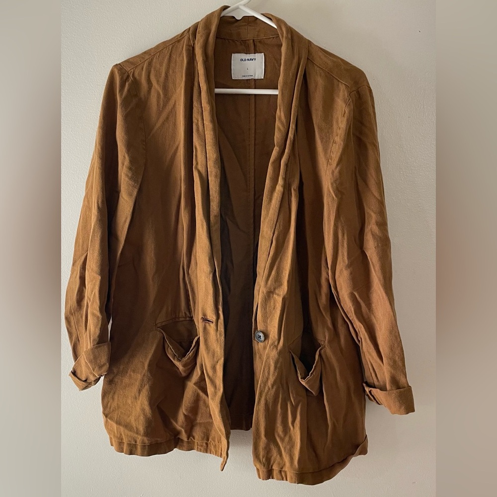 Brown Lightweight Casual Linen Blazer Jacket